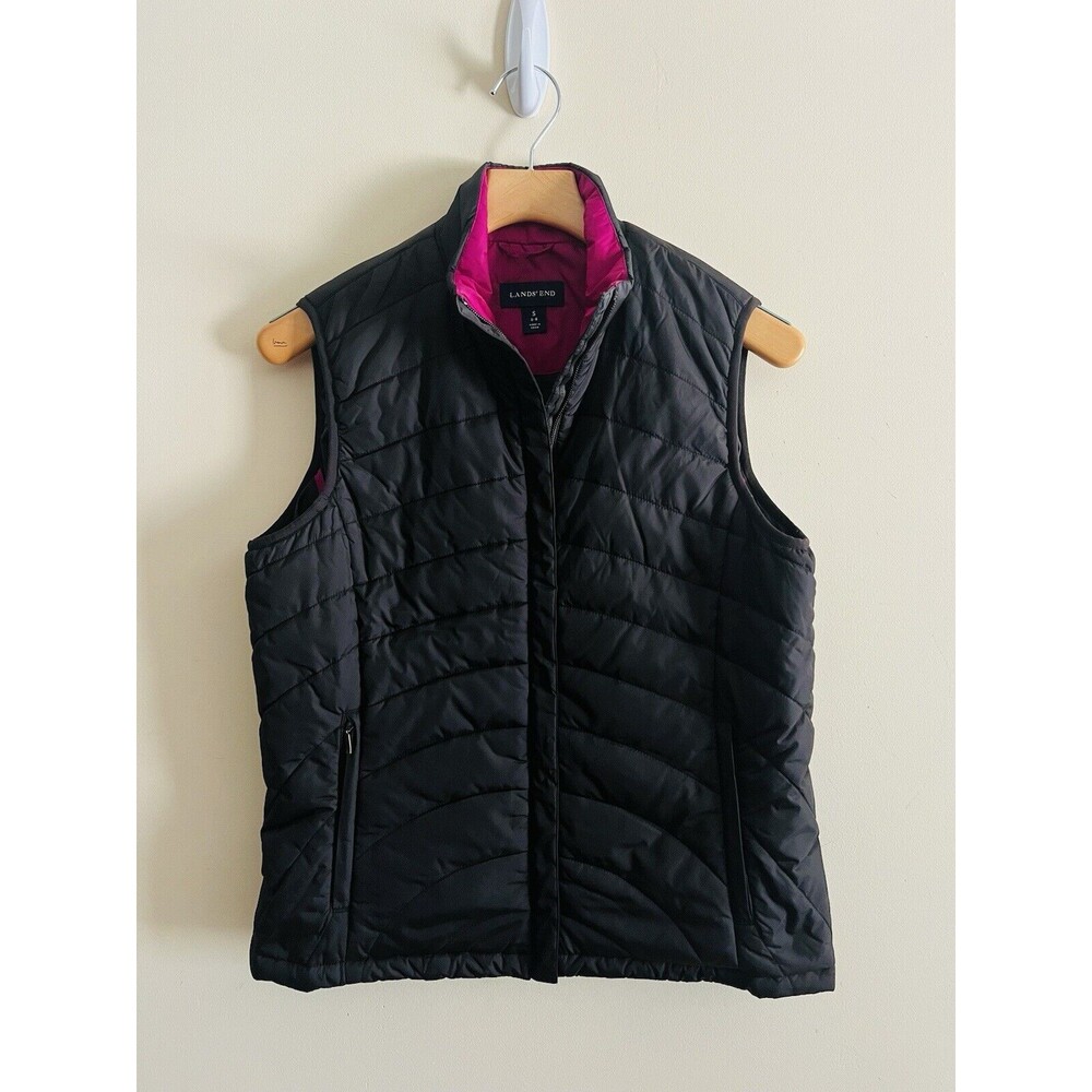 Lands End Puffer Vest Womens Size Small 6-8 Full Zip Outdoor Black‎ Pockets